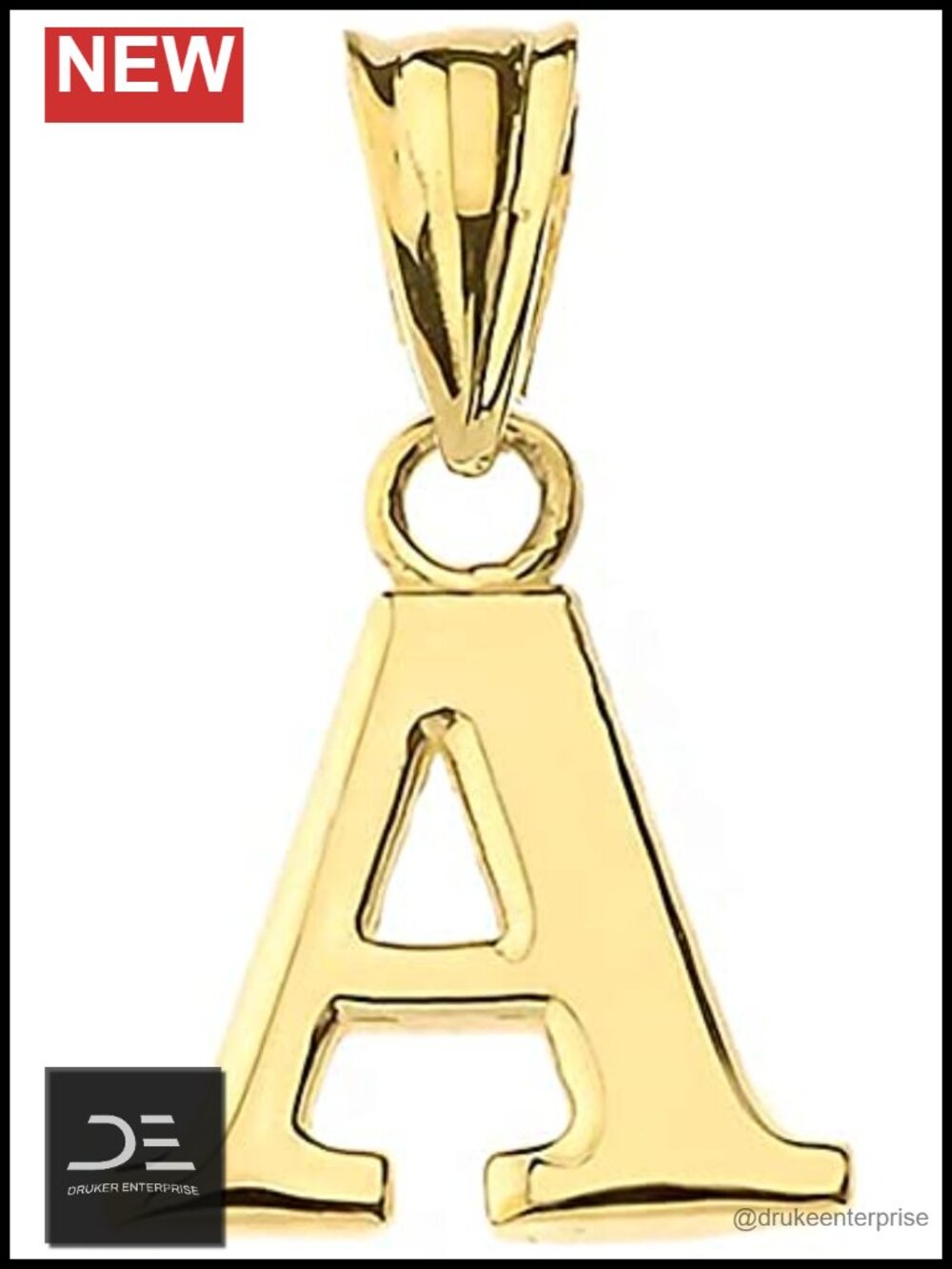14K Solid Yellow Gold Mini Dangling Initial A-Z Pendant Charm Necklace